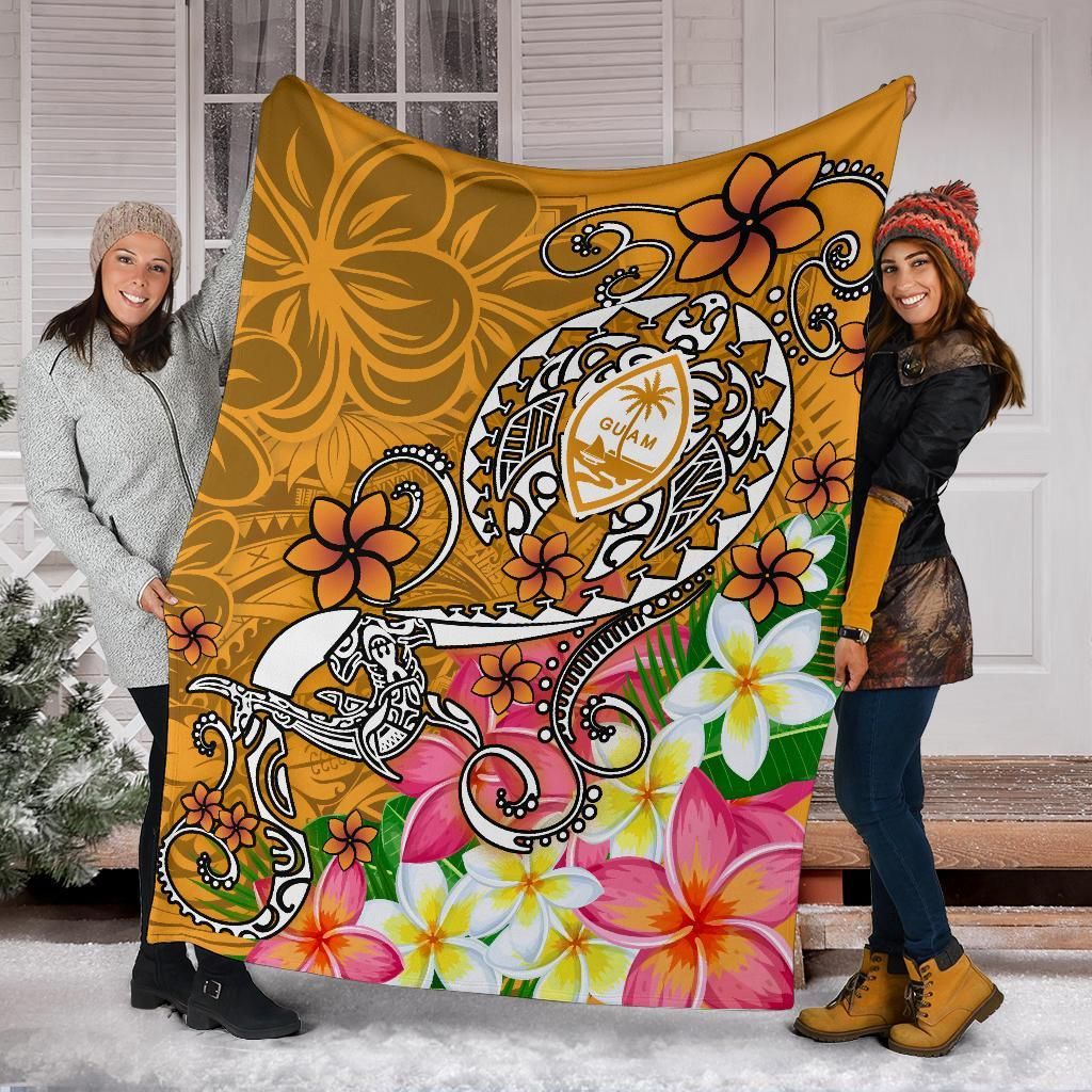 Guam Premium Blanket - Turtle Plumeria (Gold)-Myprintsy