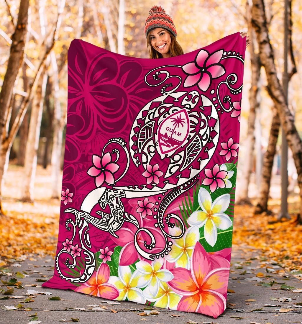 Guam Premium Blanket - Turtle Plumeria (Pink)-Myprintsy