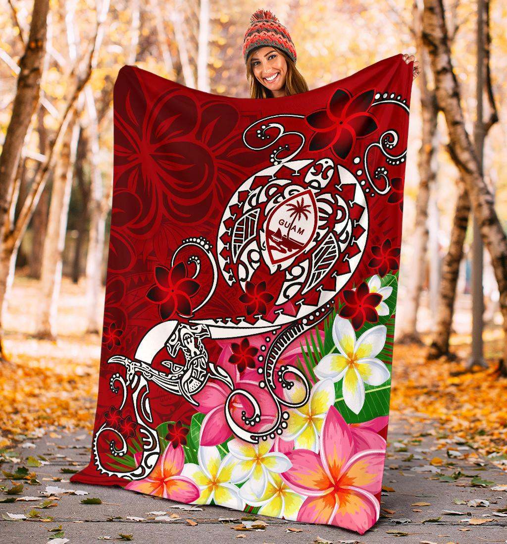 Guam Premium Blanket - Turtle Plumeria (Red)-Myprintsy