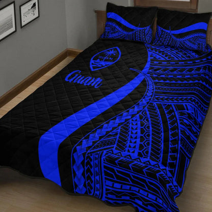Guam Quilt Bed Set - Blue Polynesian Tentacle Tribal Pattern-Myprintsy
