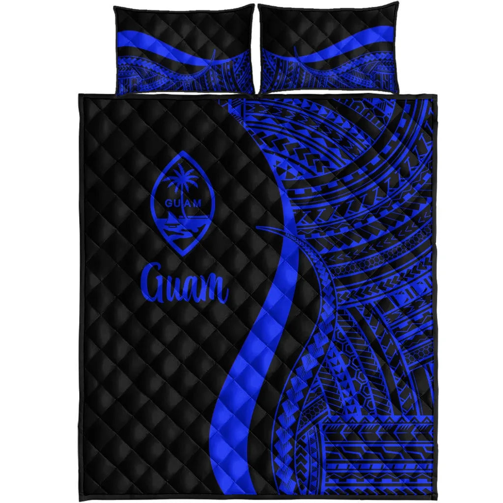 Guam Quilt Bed Set - Blue Polynesian Tentacle Tribal Pattern-Myprintsy