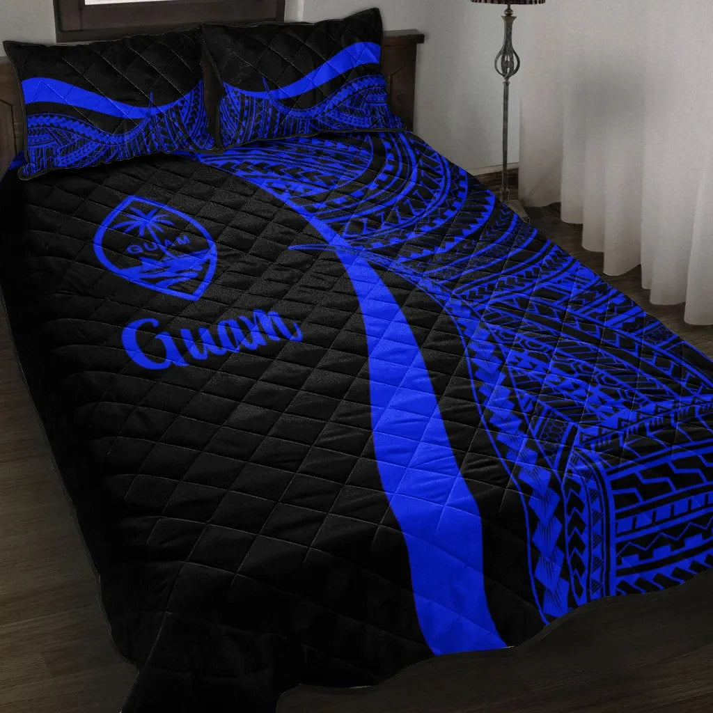 Guam Quilt Bed Set - Blue Polynesian Tentacle Tribal Pattern-Myprintsy