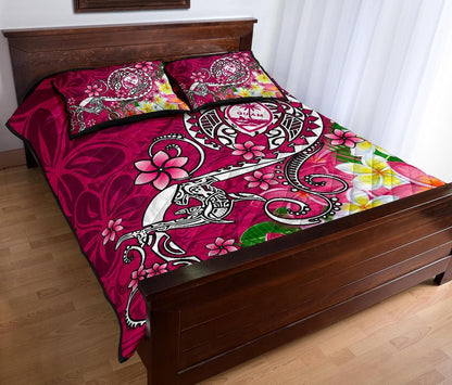 Guam Quilt Bed Set - Turtle Plumeria (Pink)