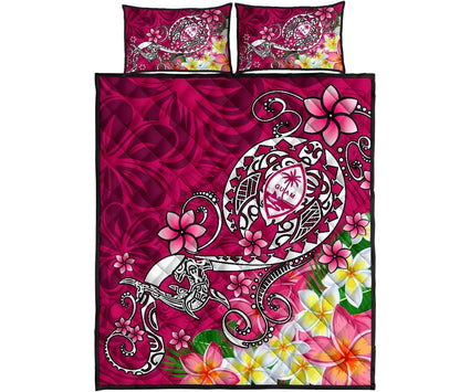 Guam Quilt Bed Set - Turtle Plumeria (Pink)