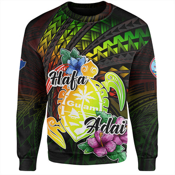 Guam Sweatshirt Hafa Adai Guam Seal Tropical Flowers-Myprintsy