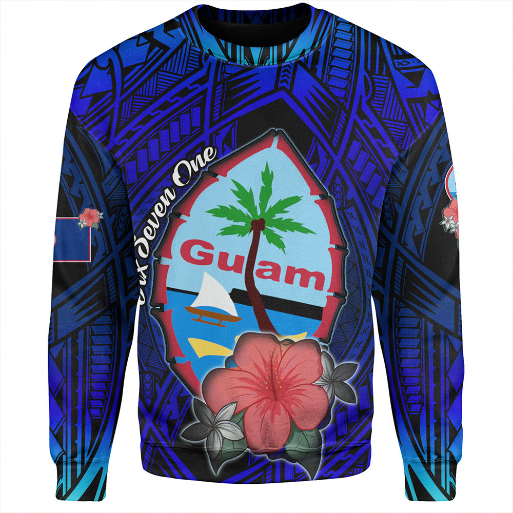 Guam Sweatshirt Hibiscus Flowers With Seal