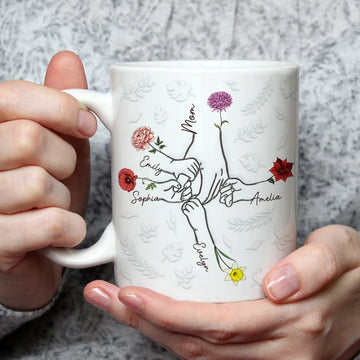 Hand In Hand, Heart In Heart - Personalized Memorial Flower Mug-Myprintsy