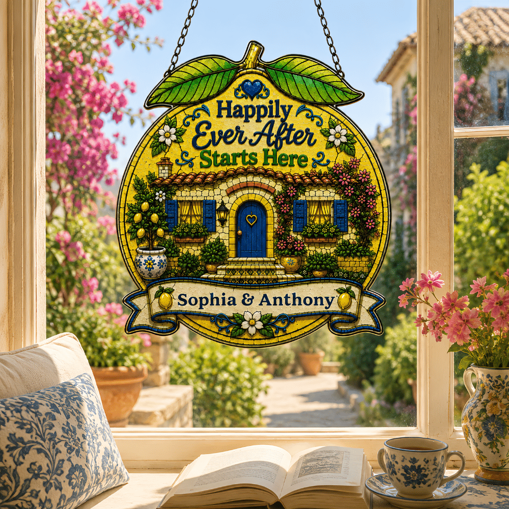 Happily Ever After Starts Here - Personalized 3D Custom Shape Suncatcher Window Glass Hanging-Myprintsy