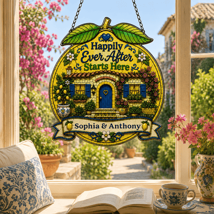 Happily Ever After Starts Here - Personalized 3D Custom Shape Suncatcher Window Glass Hanging-Myprintsy
