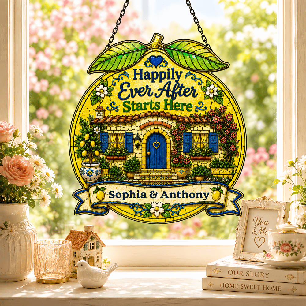 Happily Ever After Starts Here - Personalized 3D Custom Shape Suncatcher Window Glass Hanging-Myprintsy
