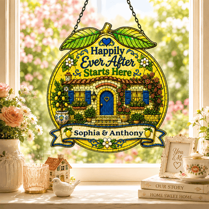 Happily Ever After Starts Here - Personalized 3D Custom Shape Suncatcher Window Glass Hanging-Myprintsy