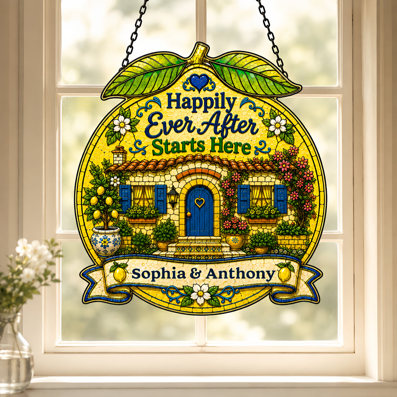 Happily Ever After Starts Here - Personalized 3D Custom Shape Suncatcher Window Glass Hanging-Myprintsy
