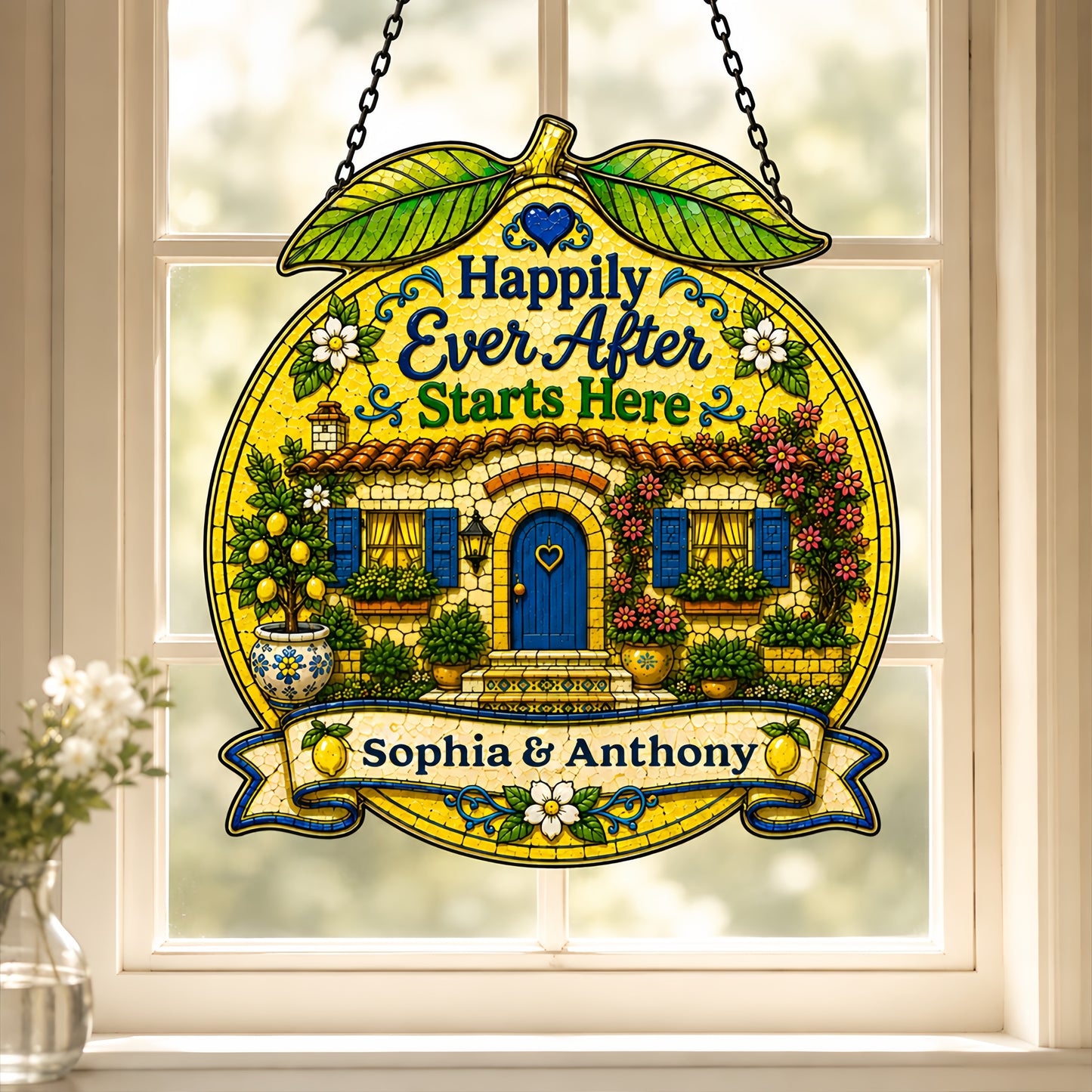 Happily Ever After Starts Here - Personalized 3D Custom Shape Suncatcher Window Glass Hanging-Myprintsy