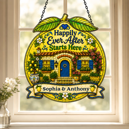 Happily Ever After Starts Here - Personalized 3D Custom Shape Suncatcher Window Glass Hanging-Myprintsy