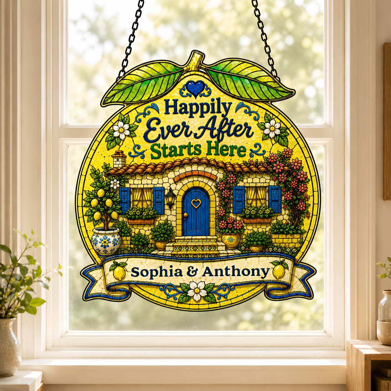 Happily Ever After Starts Here - Personalized 3D Custom Shape Suncatcher Window Glass Hanging-Myprintsy