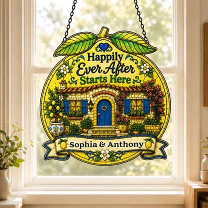 Happily Ever After Starts Here - Personalized 3D Custom Shape Suncatcher Window Glass Hanging-Myprintsy