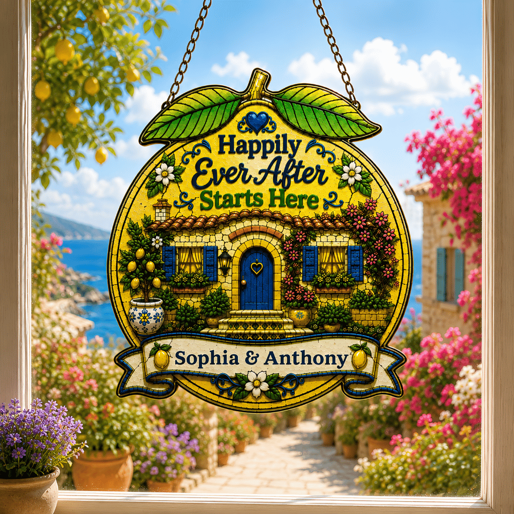 Happily Ever After Starts Here - Personalized 3D Custom Shape Suncatcher Window Glass Hanging-Myprintsy