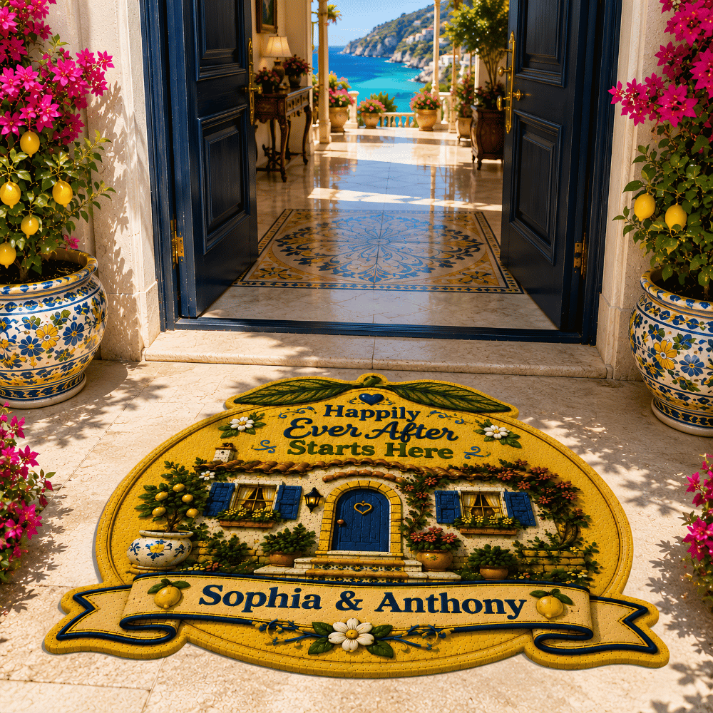 Happily Ever After Starts Here - Personalized Shaped Luxurious Doormat-Myprintsy