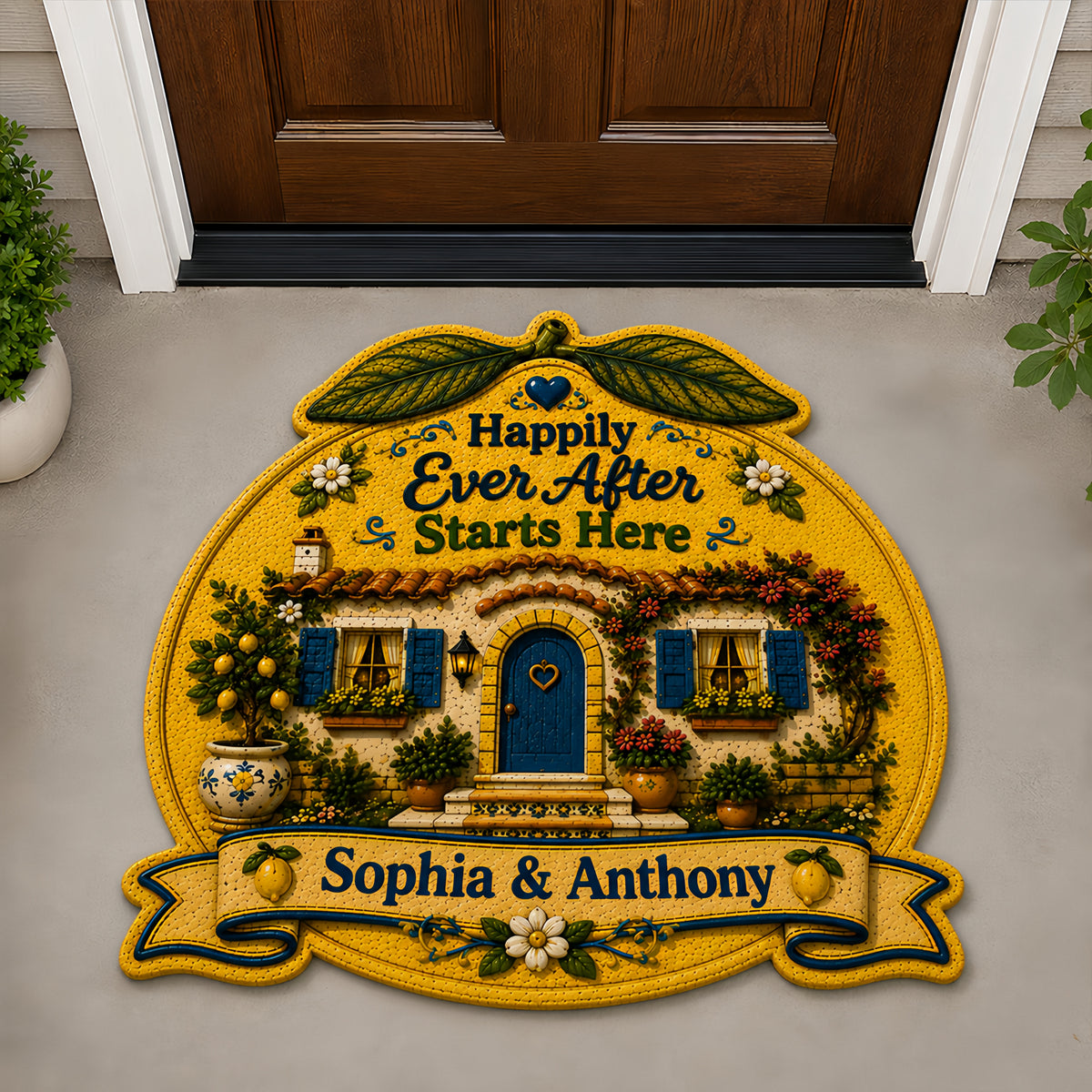 Happily Ever After Starts Here - Personalized Shaped Luxurious Doormat-Myprintsy