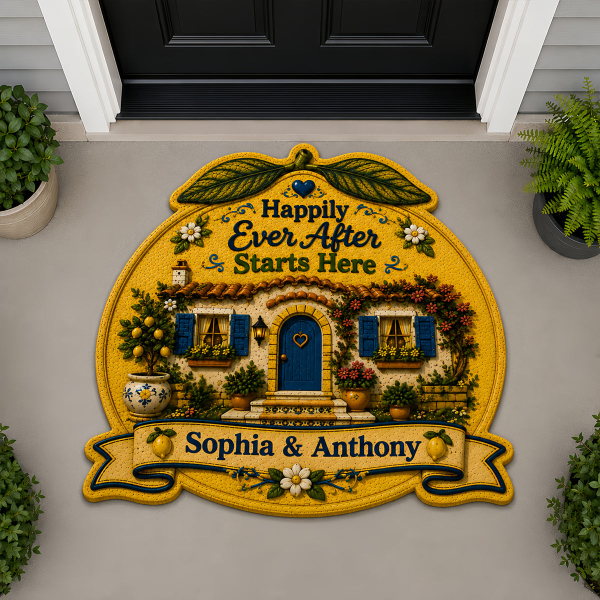 Happily Ever After Starts Here - Personalized Shaped Luxurious Doormat-Myprintsy