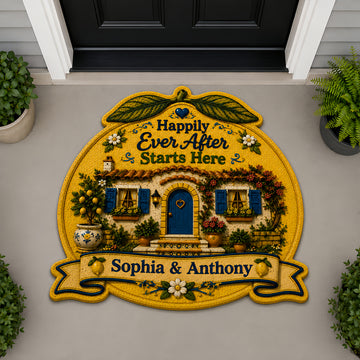 Happily Ever After Starts Here - Personalized Shaped Luxurious Doormat-Myprintsy