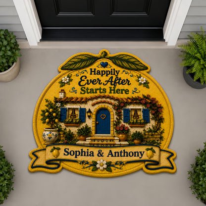 Happily Ever After Starts Here - Personalized Shaped Luxurious Doormat-Myprintsy