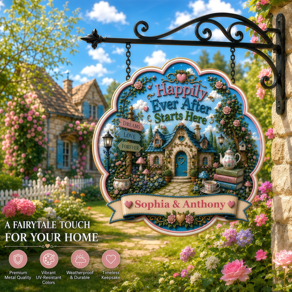 Happily Ever After Starts Here Wonderland - Personalized Custom Shaped Metal Sign-Myprintsy
