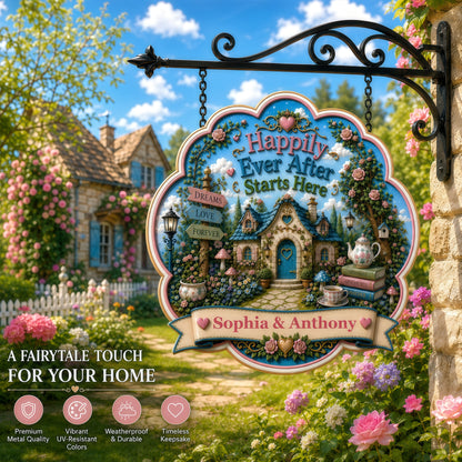 Happily Ever After Starts Here Wonderland - Personalized Custom Shaped Metal Sign-Myprintsy