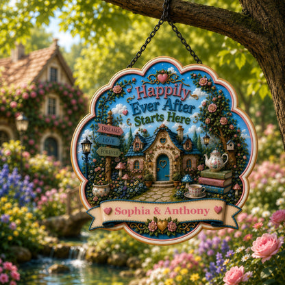 Happily Ever After Starts Here Wonderland - Personalized Custom Shaped Metal Sign-Myprintsy
