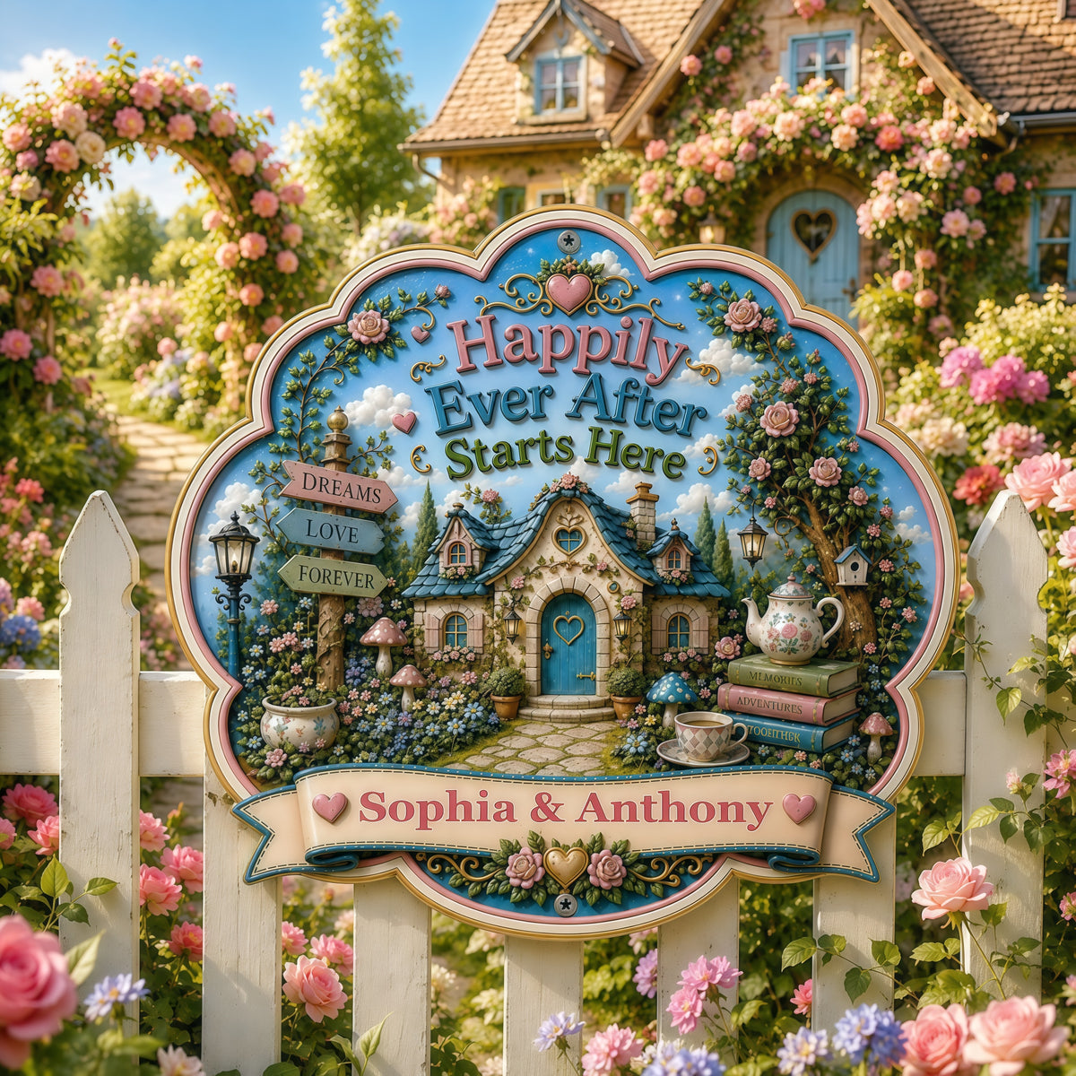 Happily Ever After Starts Here Wonderland - Personalized Custom Shaped Metal Sign-Myprintsy
