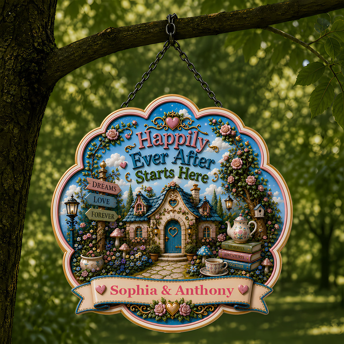 Happily Ever After Starts Here Wonderland - Personalized Custom Shaped Metal Sign-Myprintsy