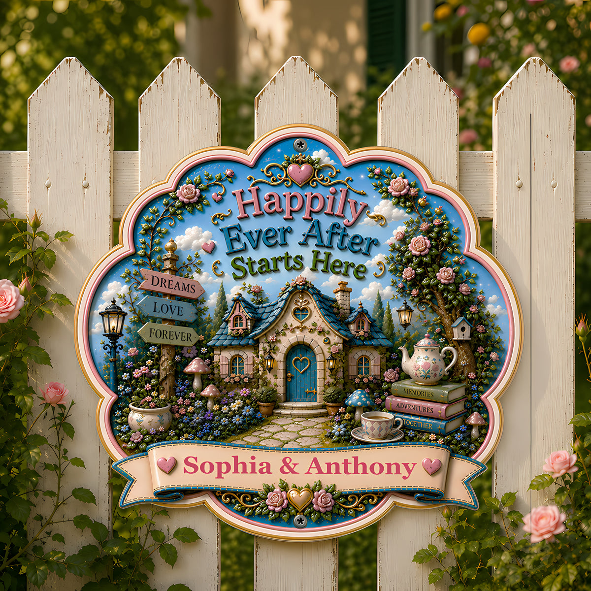 Happily Ever After Starts Here Wonderland - Personalized Custom Shaped Metal Sign-Myprintsy