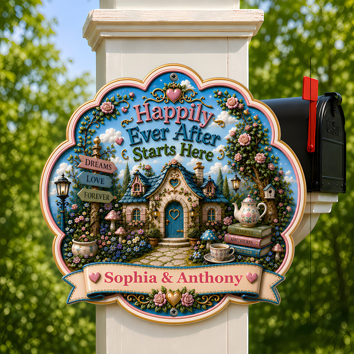Happily Ever After Starts Here Wonderland - Personalized Custom Shaped Metal Sign-Myprintsy