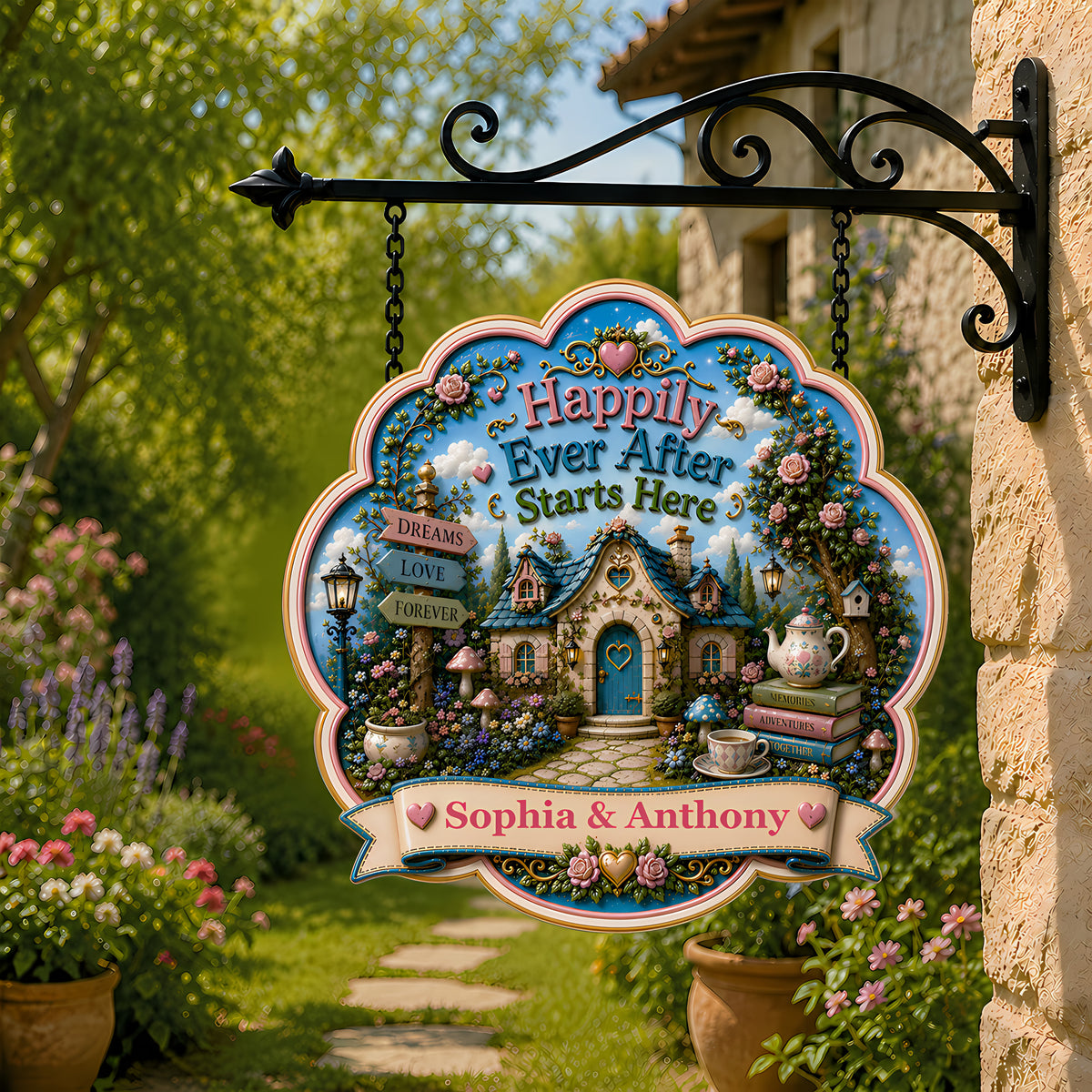 Happily Ever After Starts Here Wonderland - Personalized Custom Shaped Metal Sign-Myprintsy
