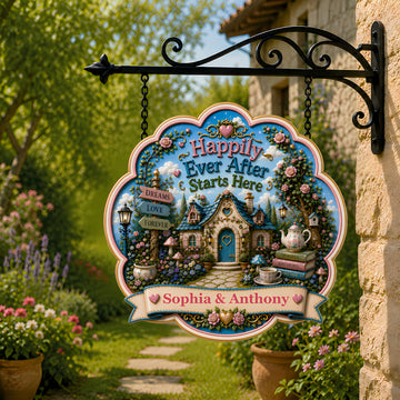 Happily Ever After Starts Here Wonderland - Personalized Custom Shaped Metal Sign-Myprintsy