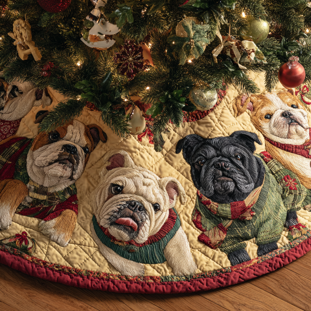 Happy Bulldog Christmas Quilted Tree Skirt VTQ-Myprintsy