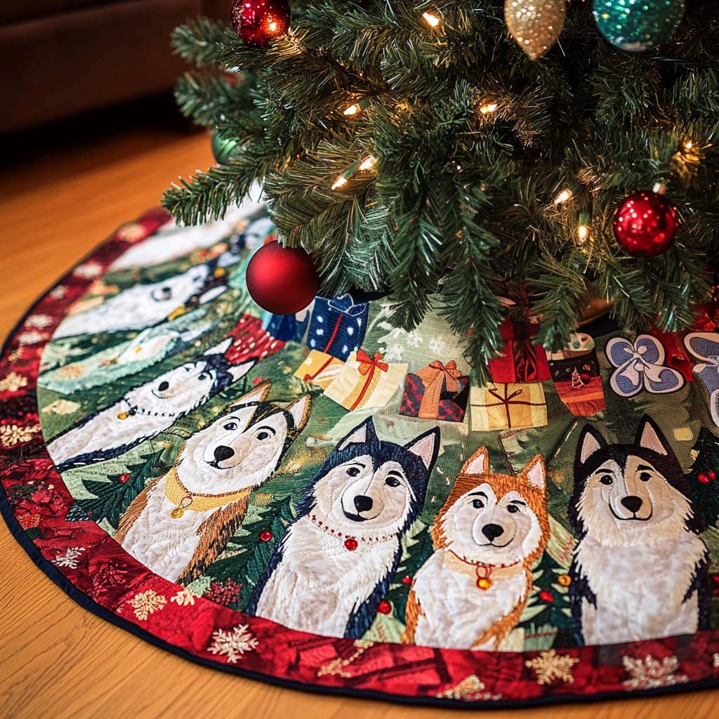 Happy Husky Christmas Quilted Tree Skirt-Myprintsy