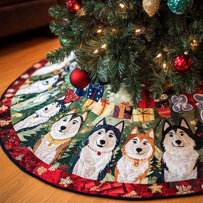 Happy Husky Christmas Quilted Tree Skirt-Myprintsy