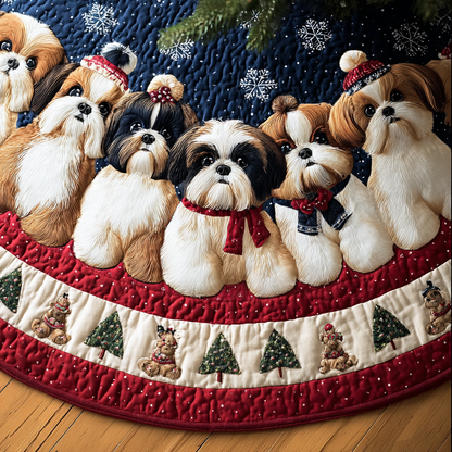 Happy Shih Tzu Christmas Quilted Tree Skirt-Myprintsy