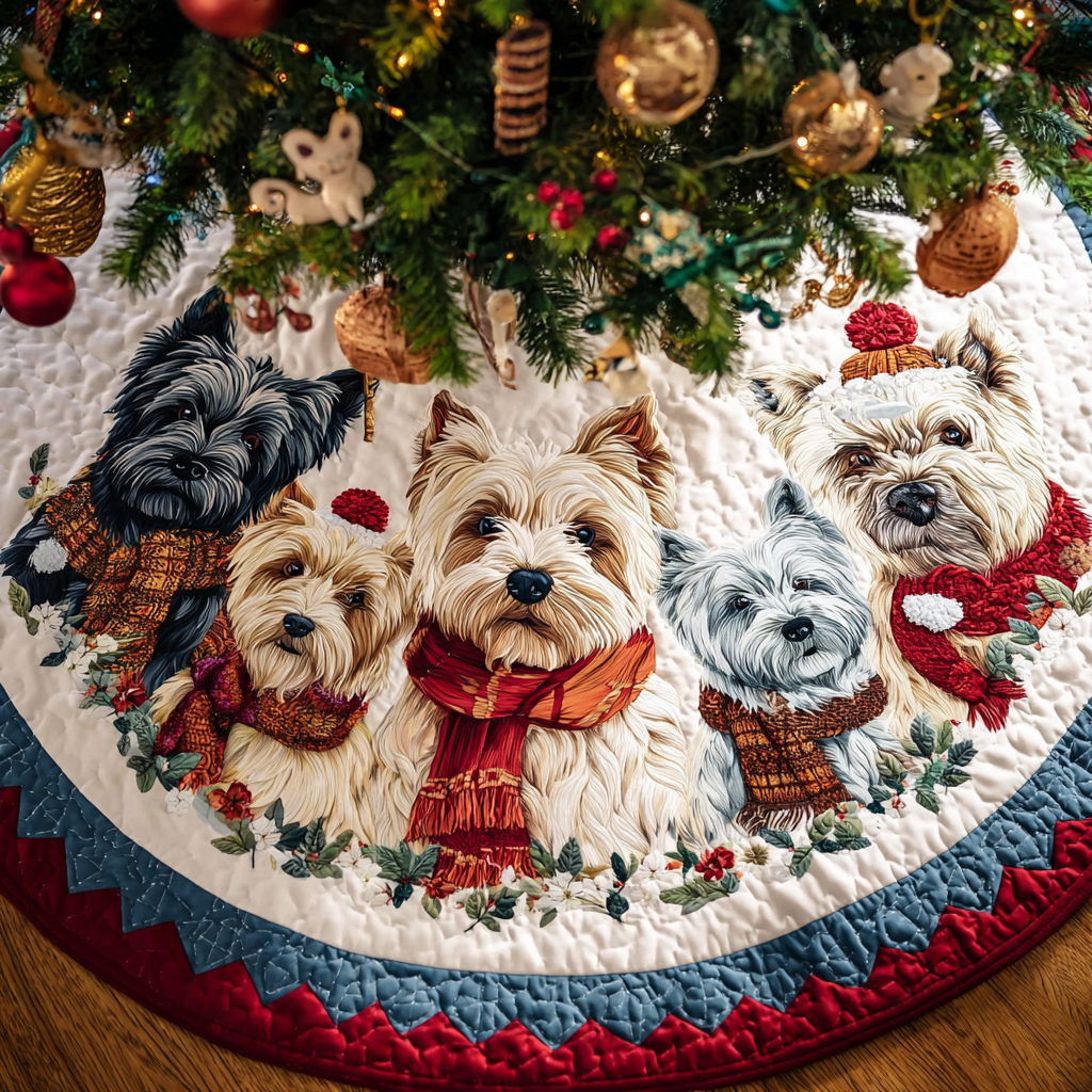 Happy West Highland Terrier Christmas Quilted Tree Skirt-Myprintsy