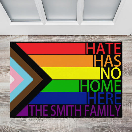 Hate Has No Home Here - Personalized Doormat, LGBTQ+ Housewarming Gifts & Pride Decor-Myprintsy