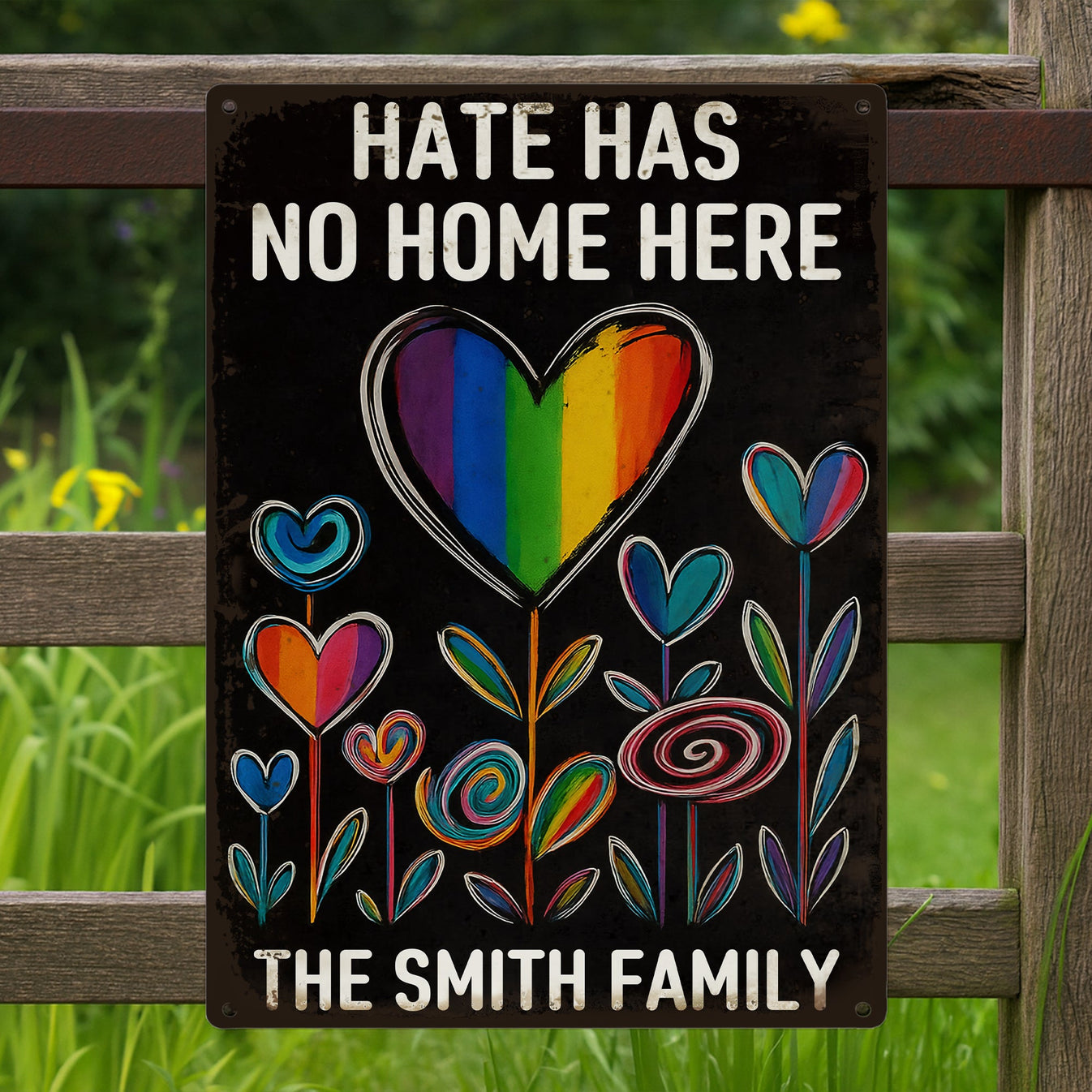 Hate Has No Home Here, Vibrant Floral - Personalized Metal Sign-Myprintsy