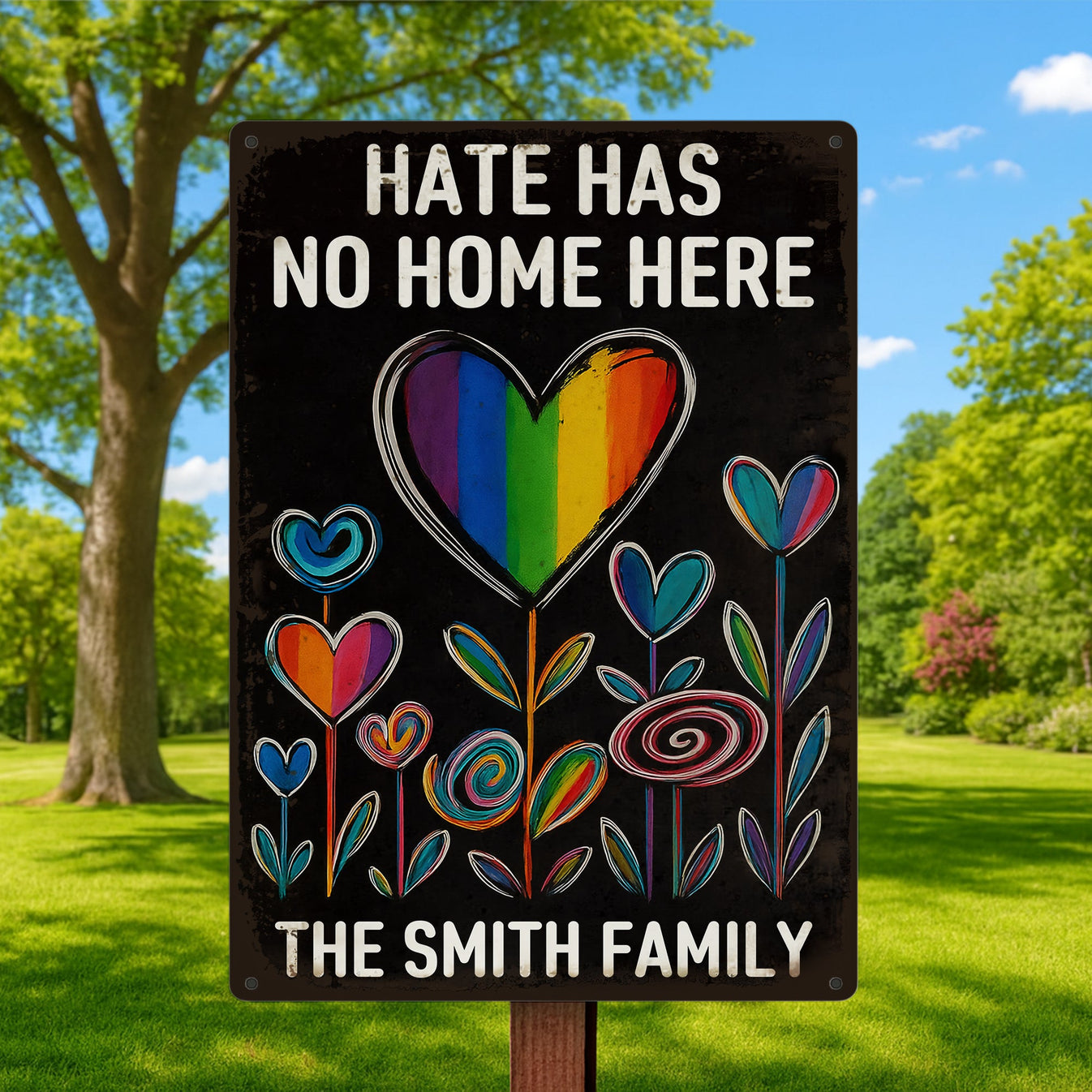 Hate Has No Home Here, Vibrant Floral - Personalized Metal Sign-Myprintsy
