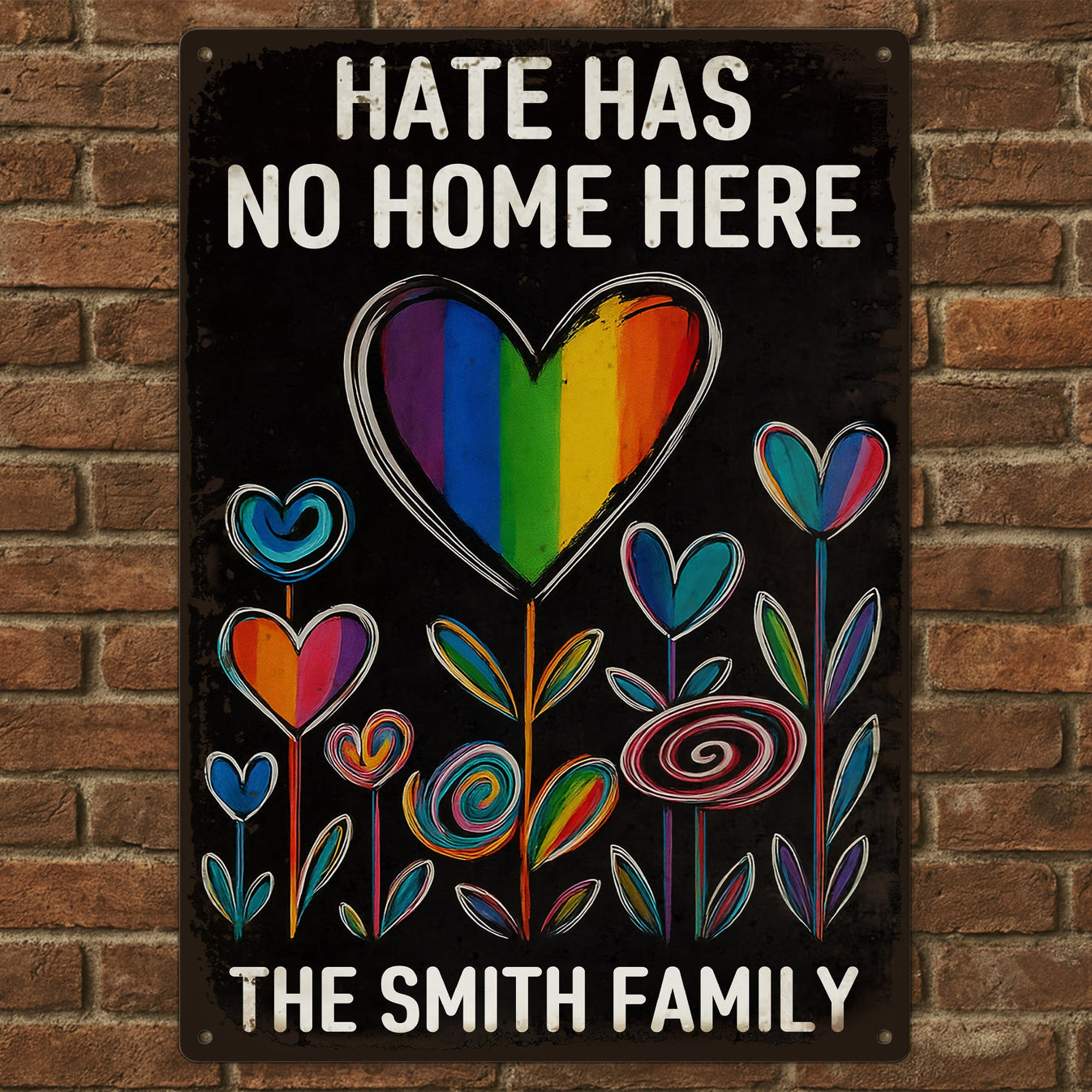 Hate Has No Home Here, Vibrant Floral - Personalized Metal Sign-Myprintsy