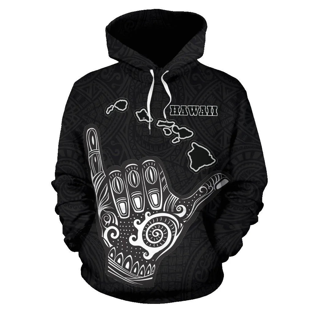 Hawaii All Over Hoodie - Polynesian Shaka Hawaii Map Black-Myprintsy