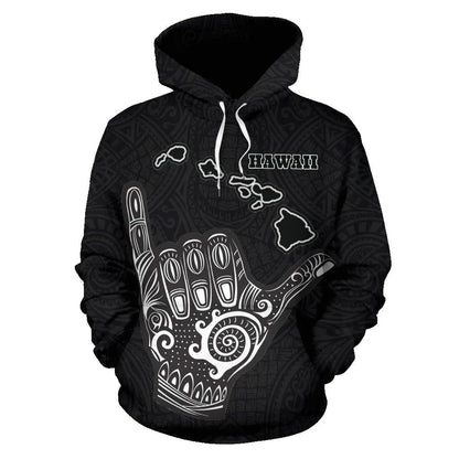 Hawaii All Over Hoodie - Polynesian Shaka Hawaii Map Black-Myprintsy