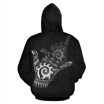 Hawaii All Over Hoodie - Polynesian Shaka Hawaii Map Black-Myprintsy