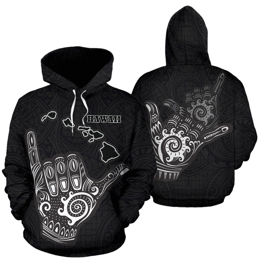 Hawaii All Over Hoodie - Polynesian Shaka Hawaii Map Black-Myprintsy