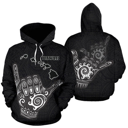 Hawaii All Over Hoodie - Polynesian Shaka Hawaii Map Black-Myprintsy