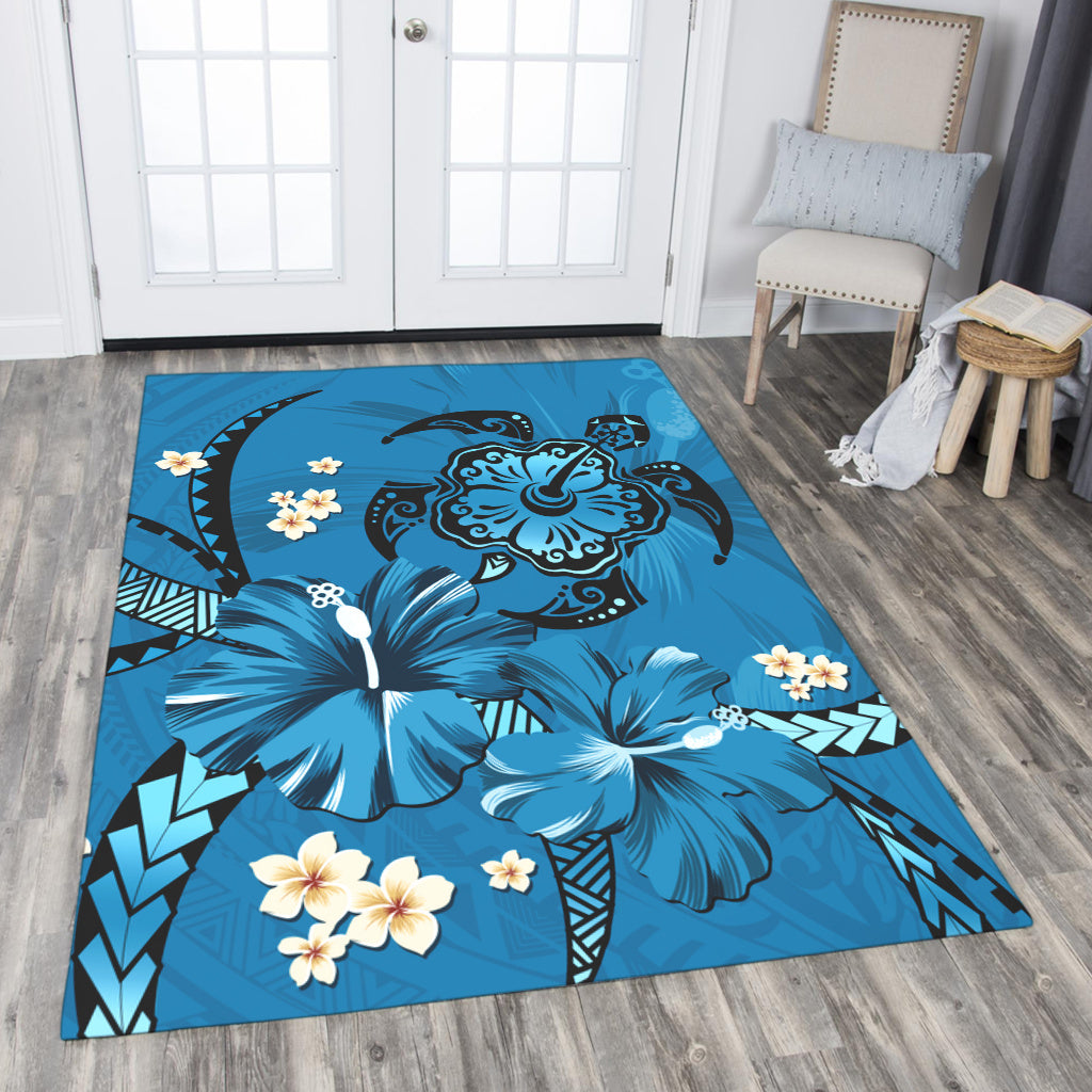 Hawaii Area Rug Blue Honu Hibiscus Island Harmony-Myprintsy